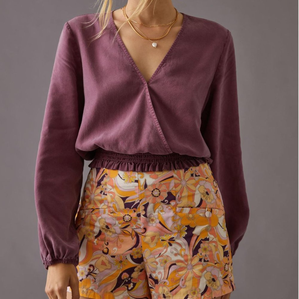 Cloth & Stone wrap blouse in plum